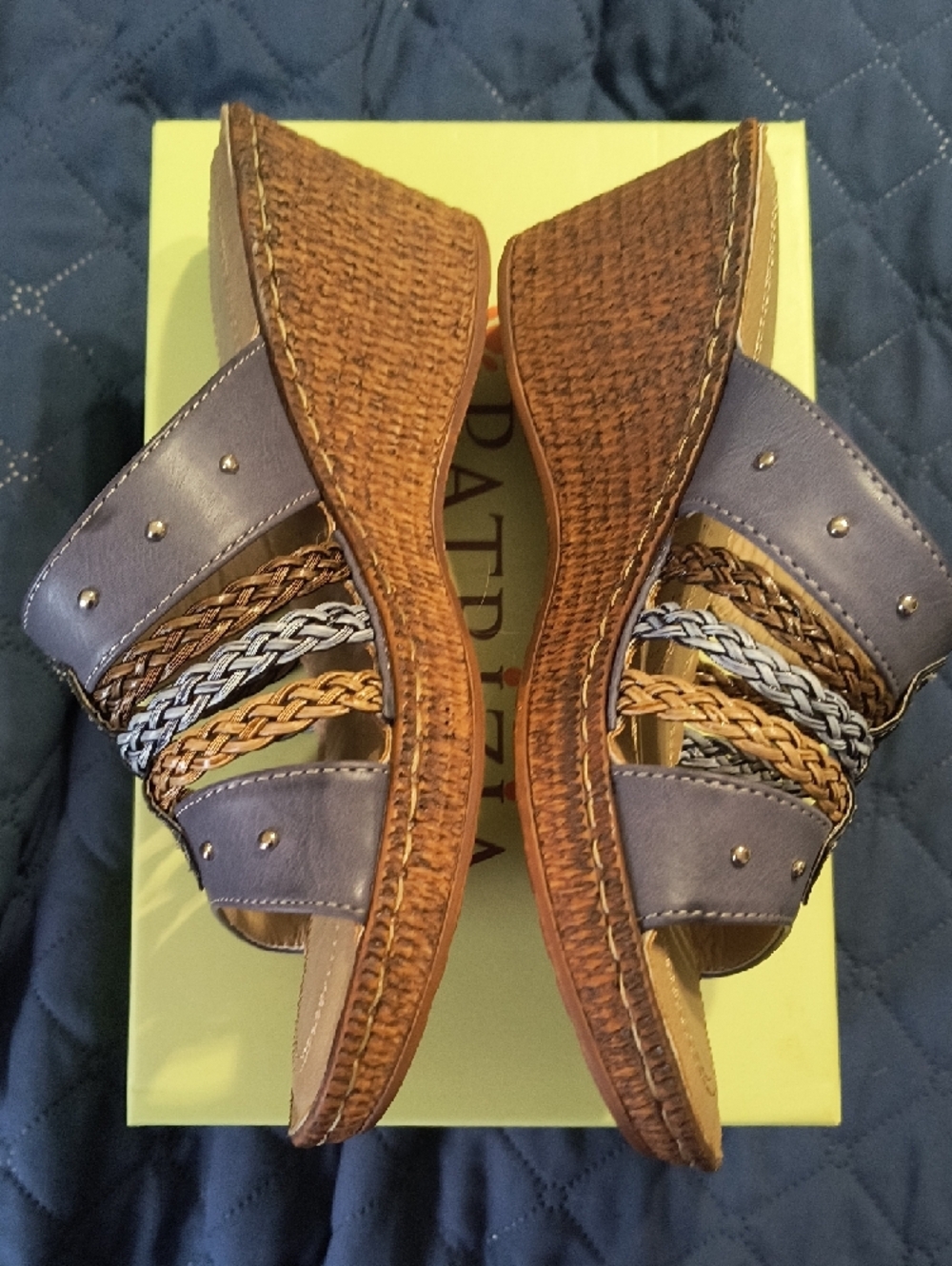 Payrizia Women's Brown and Blue Braided Wedge Sandals - Picture 3 of 8